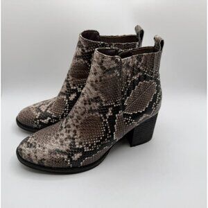 Blondo Noa Ankle Boots Women Size 7M Brown Snake Print Side Zip Waterproof Shoes